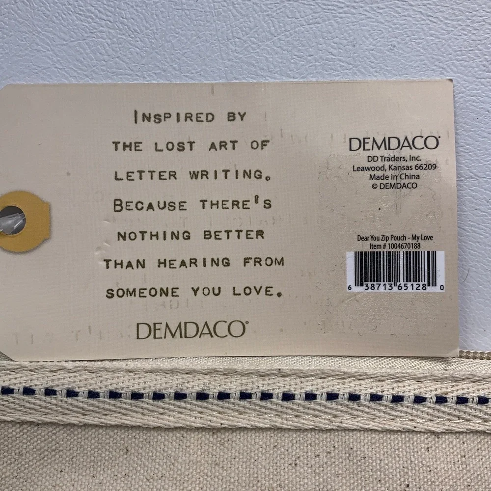 DEMDACO Unisex OS Beige Dear You My Love Canvas Zip Pouch NWT